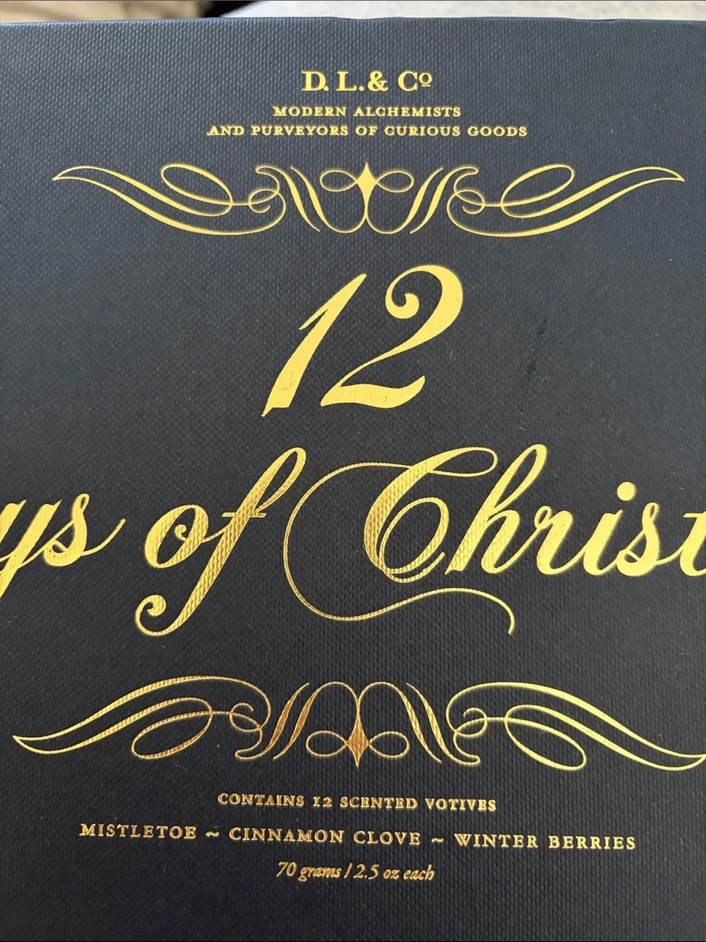 DL & Co 12 Days of Christmas Decorative Gift Box - Black & Gold NIB